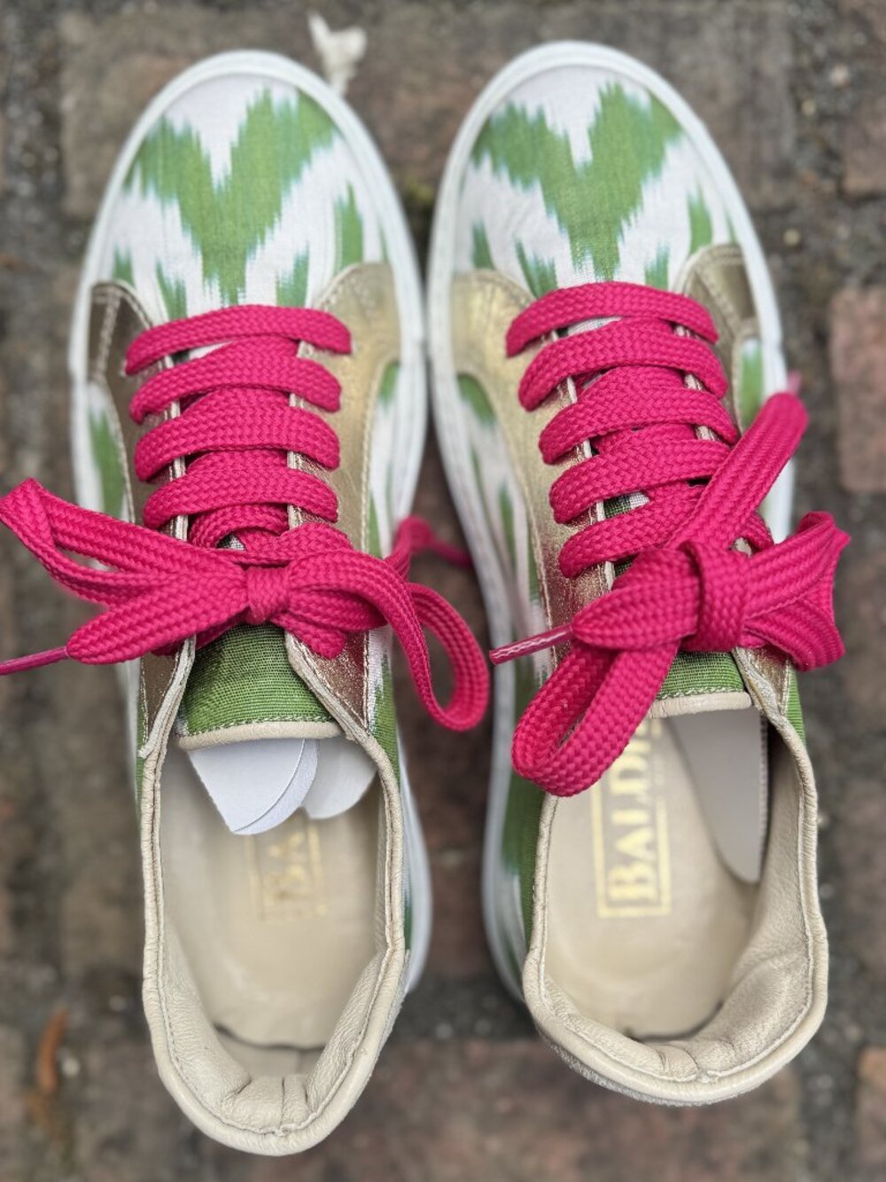 Baldiz Ikat Silk Sneakers Green White Pink Lace Size 36